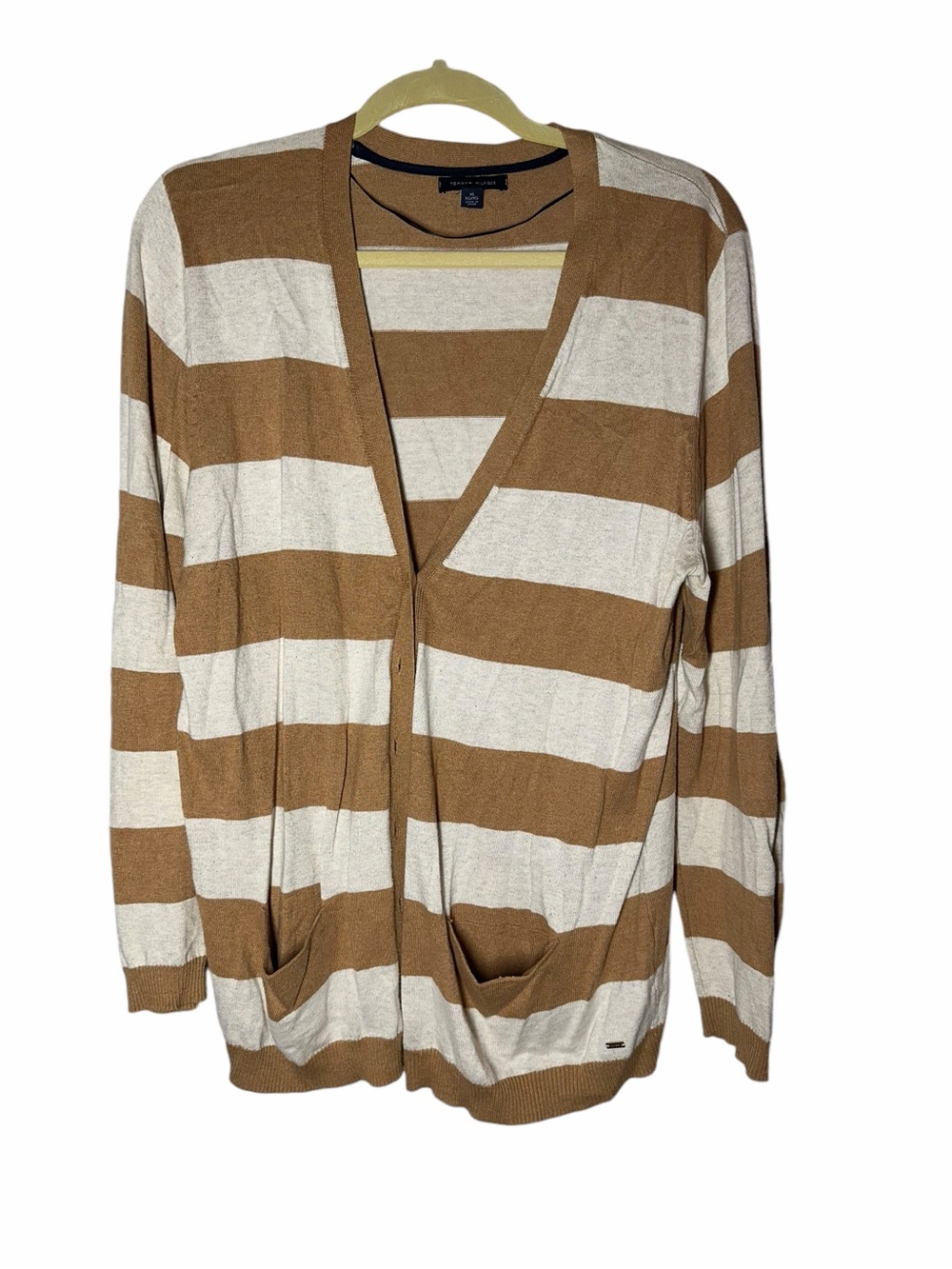 Tommy Hilfiger Striped Button-Front Cardigan in Camel and Cream